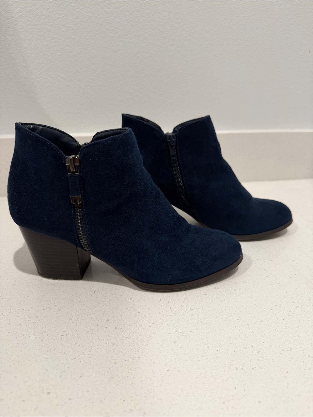 Style & Co. Dark Navy Suede Ankle Booties with Side Zips